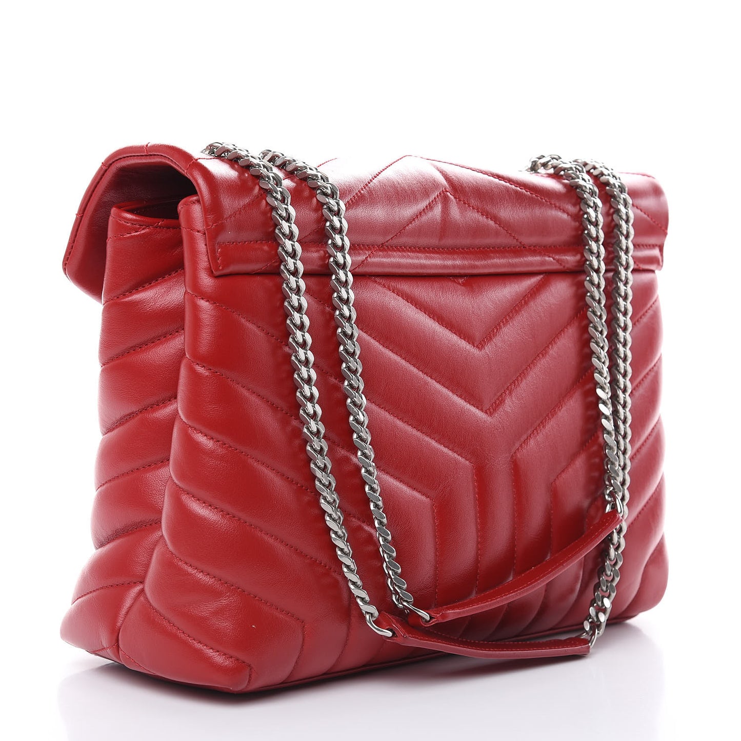 Calfskin Y Quilted Monogram Medium Loulou Chain Satchel Lipstick Red
