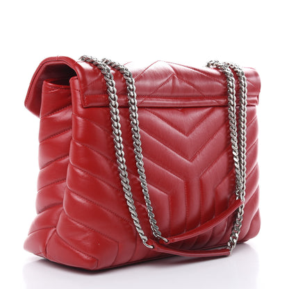 Saint Laurent Calfskin Y Quilted Monogram Medium Loulou Chain Satchel Lipstick Red 3 of 14