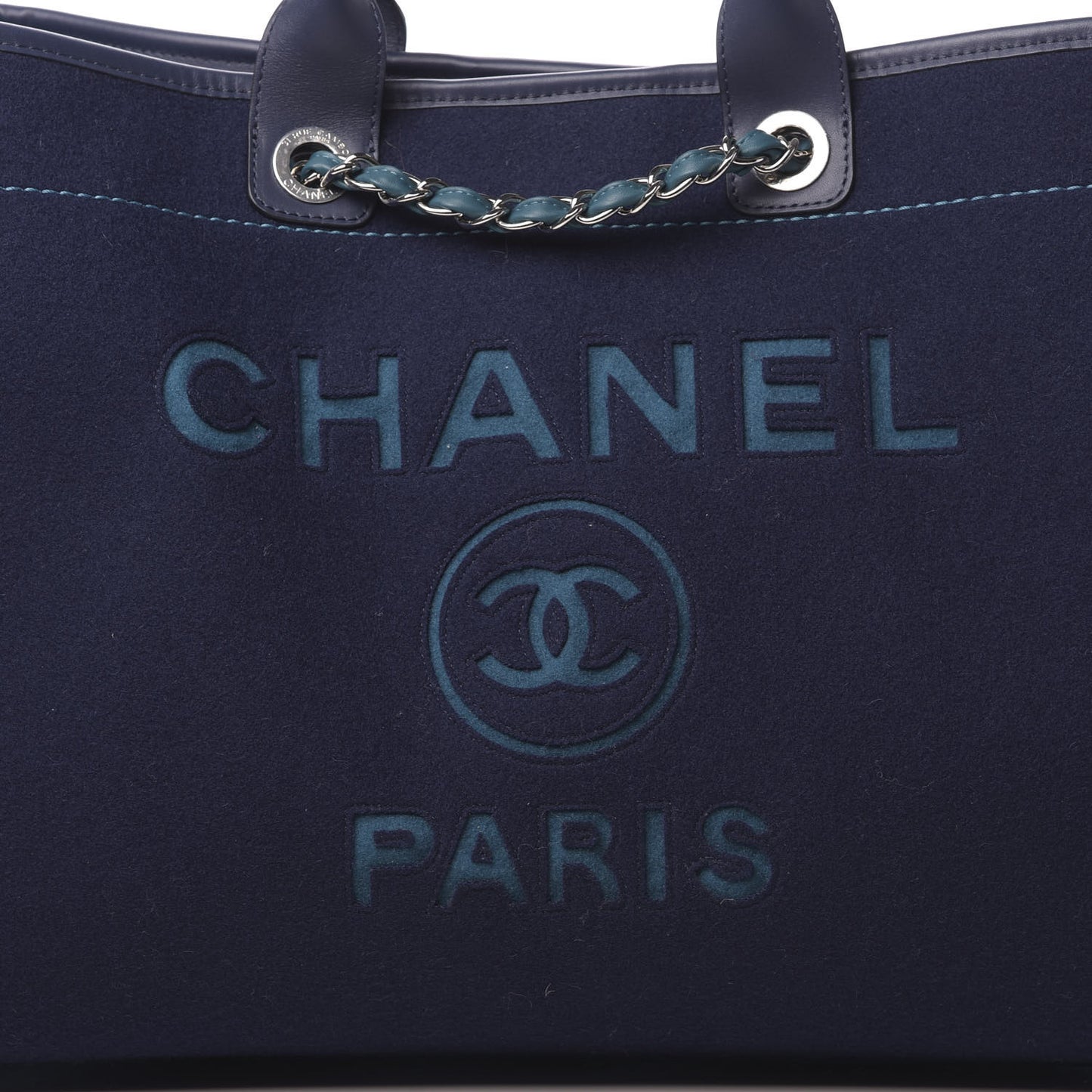 Wool Felt Calfskin Large Deauville Tote Dark Blue