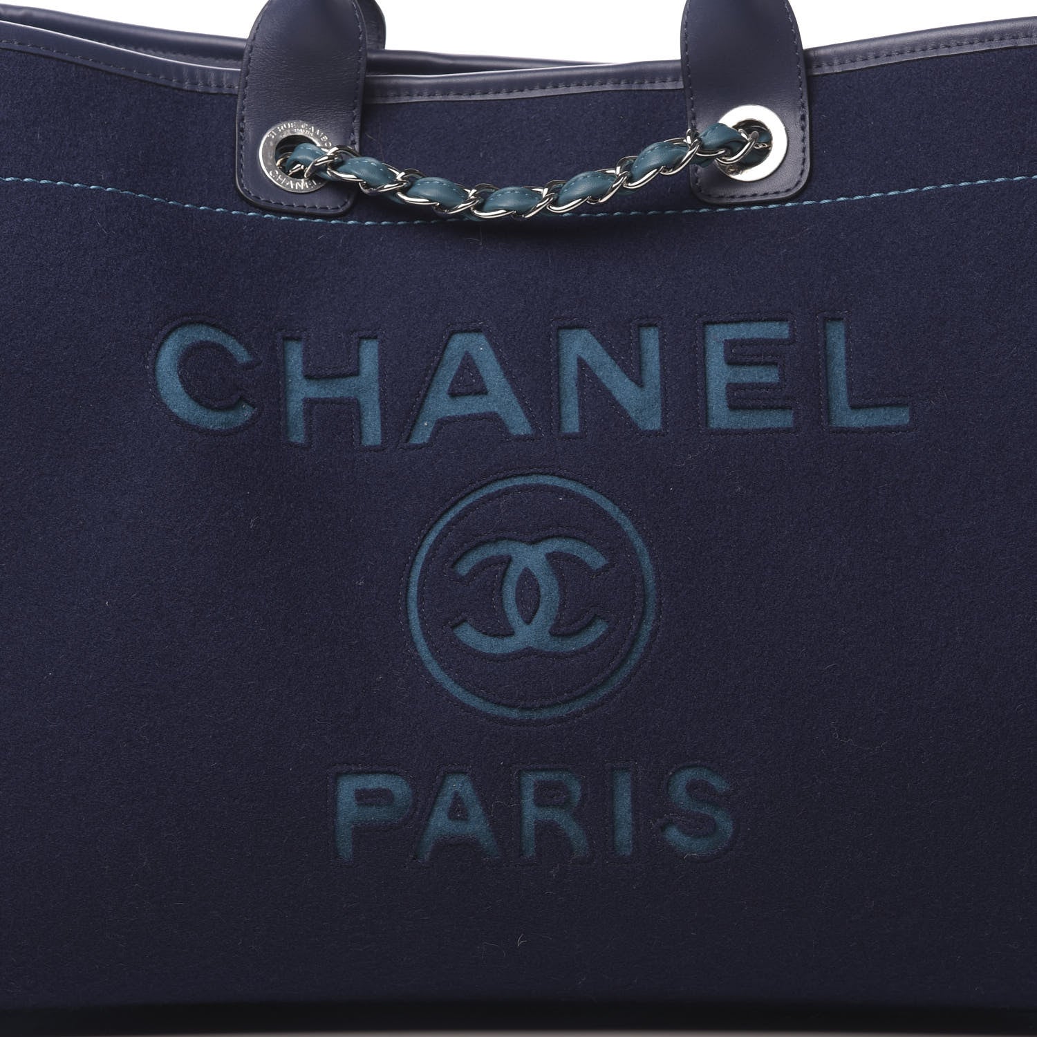 Chanel Wool Felt Calfskin Large Deauville Tote Dark Blue 8 of 11