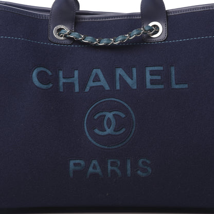 Chanel Wool Felt Calfskin Large Deauville Tote Dark Blue 8 of 11