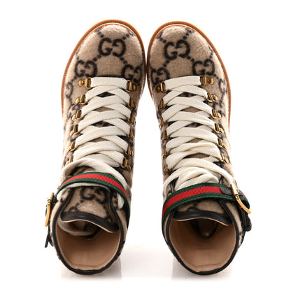 Gucci Covered Wool Big GG Monogram Womens Lace Up Combat Ankle Boots 36 Beige Ebony Cocoa 2 of 10
