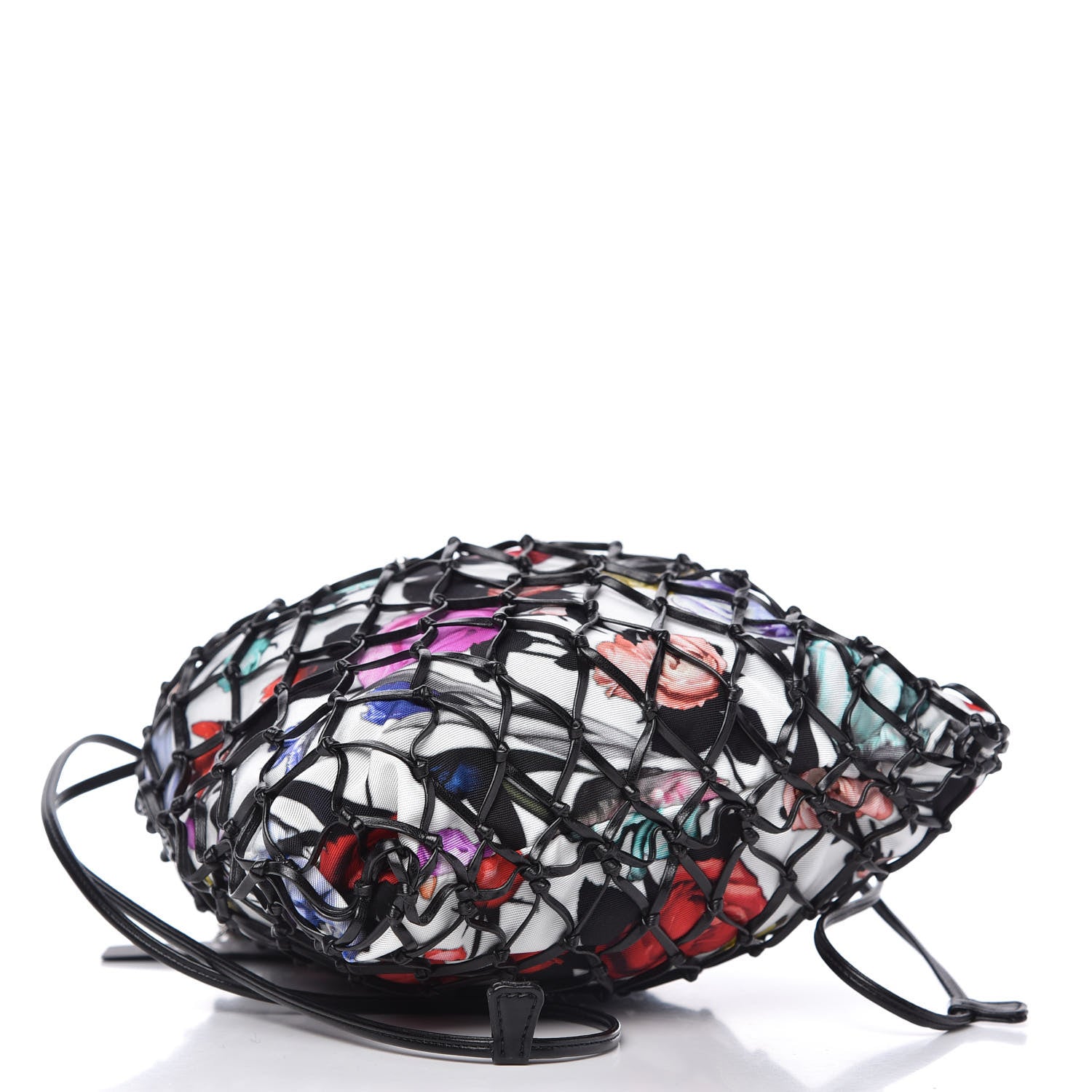 Prada Fabric Calfskin Floral Print Net Chain Bag Black Multicolor 4 of 11