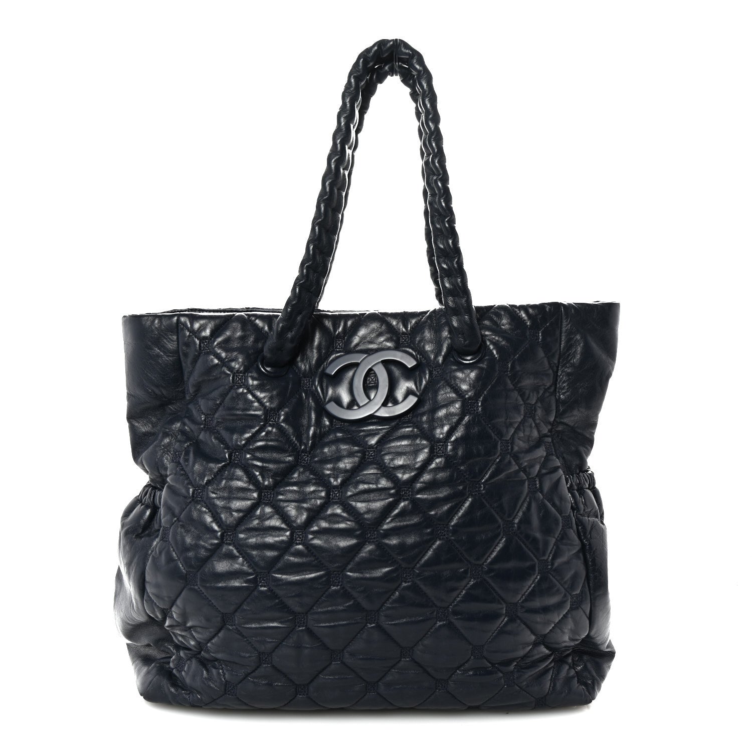 Chanel Lambskin Quilted Hidden Chain Tote Navy 1 of 9