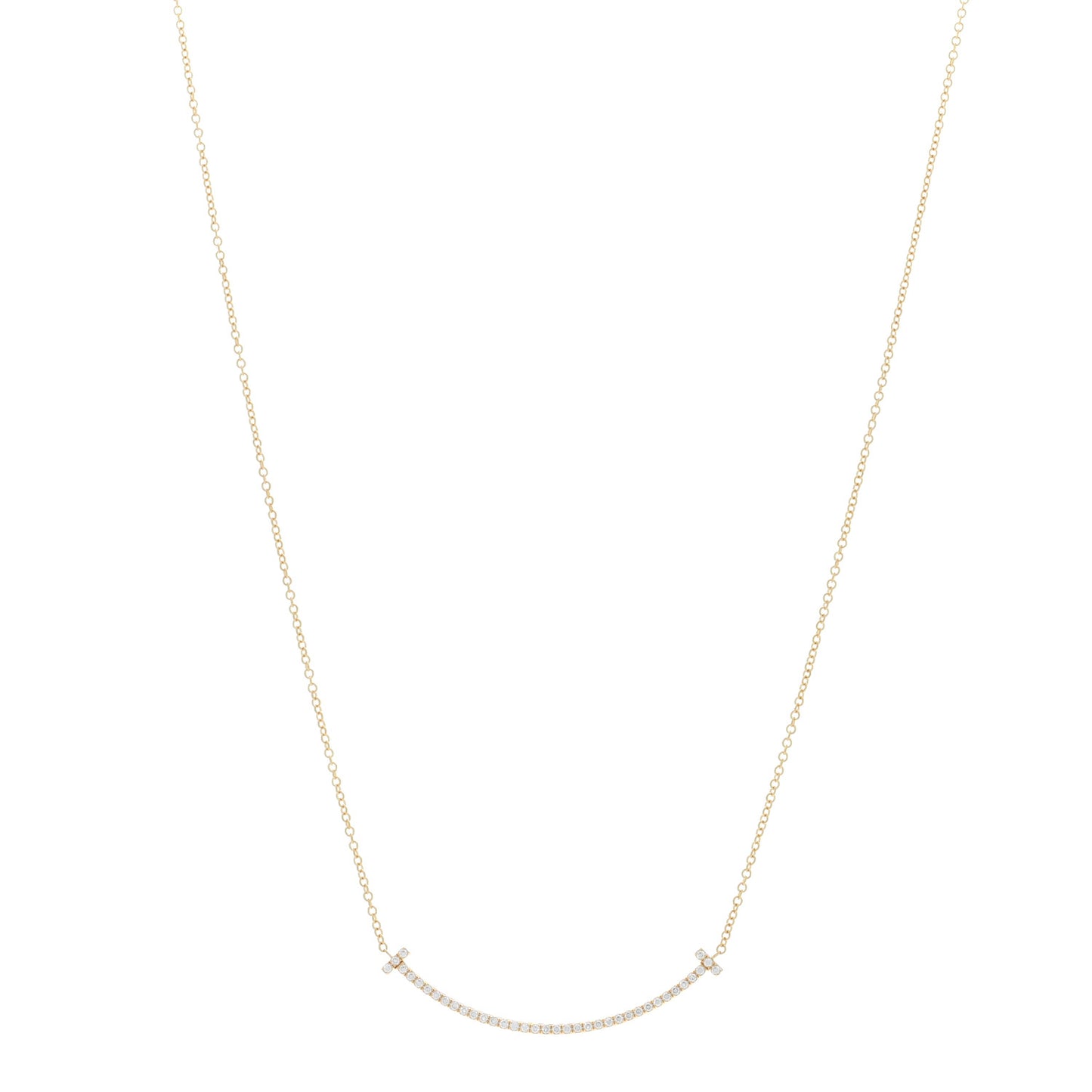 18K Yellow Gold Diamond Small T Smile Pendant Necklace