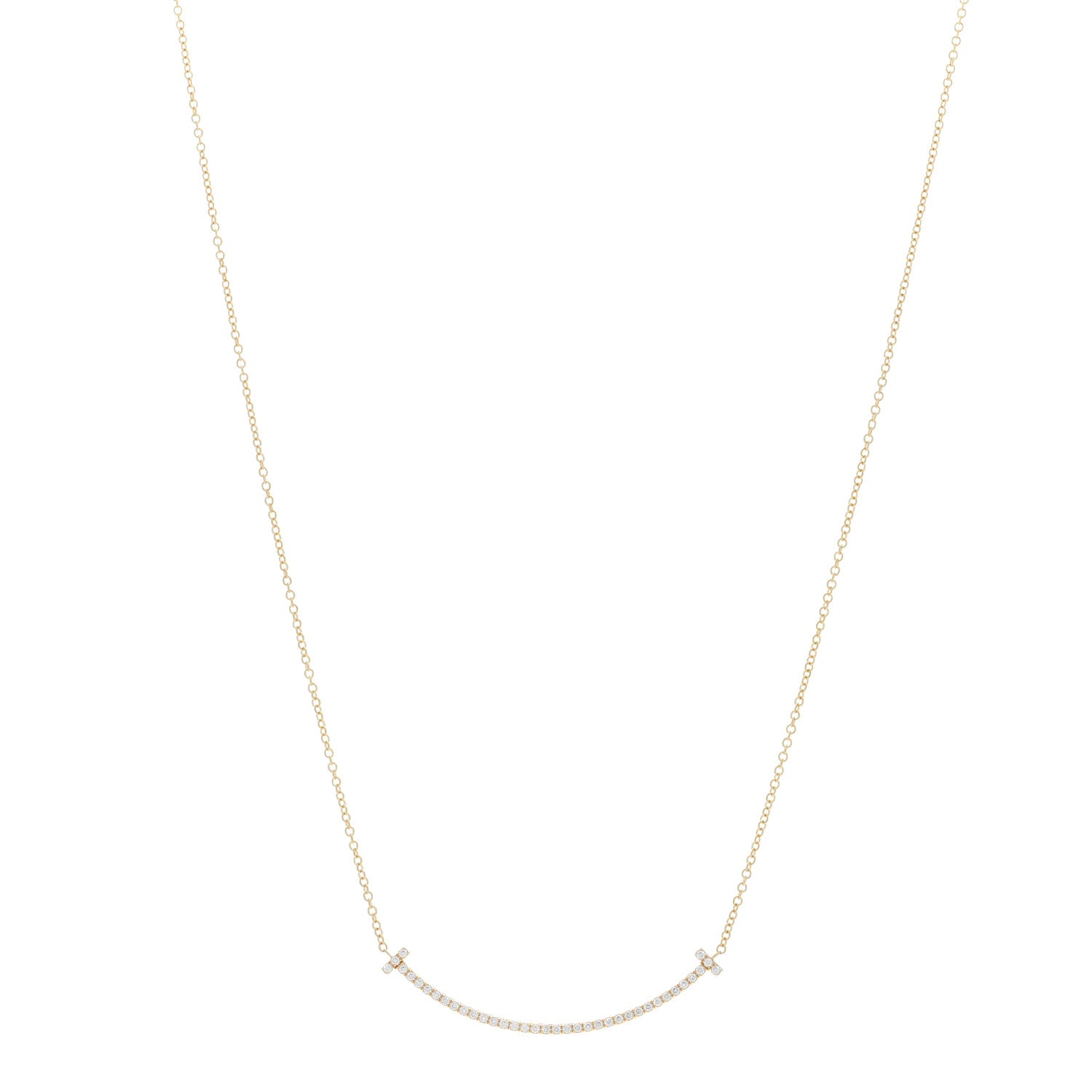 Tiffany 18K Yellow Gold Diamond Small T Smile Pendant Necklace 1 of 5