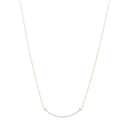 Tiffany 18K Yellow Gold Diamond Small T Smile Pendant Necklace 1 of 5