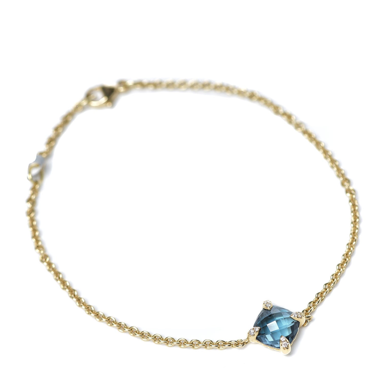 David Yurman 18K Yellow Gold Hampton Blue Topaz Diamond 8mm Chatelaine Chain Bracelet 1 of 4