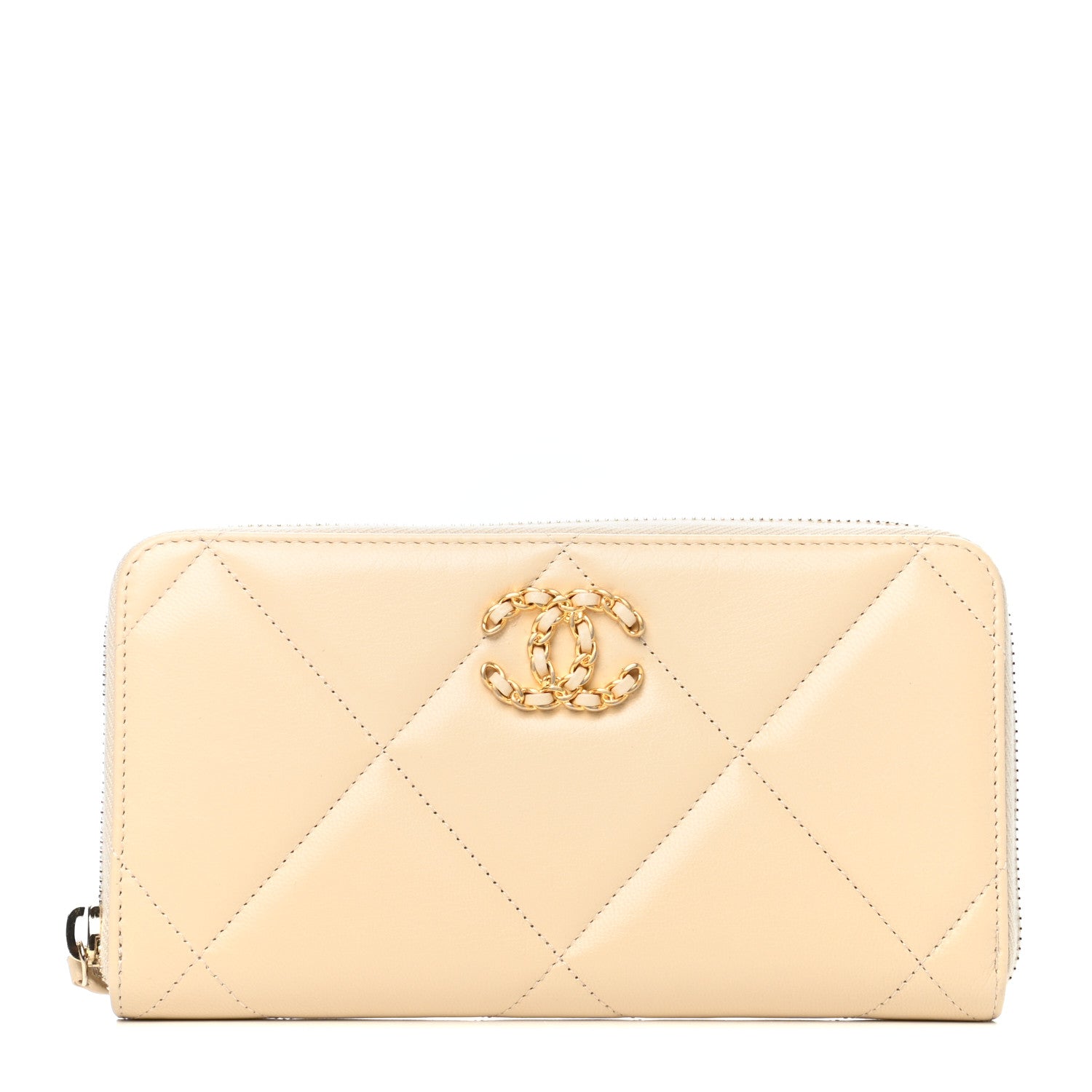 Chanel Shiny Goatskin Quilted 19 Long Zipped Around Wallet Beige 1 of 8