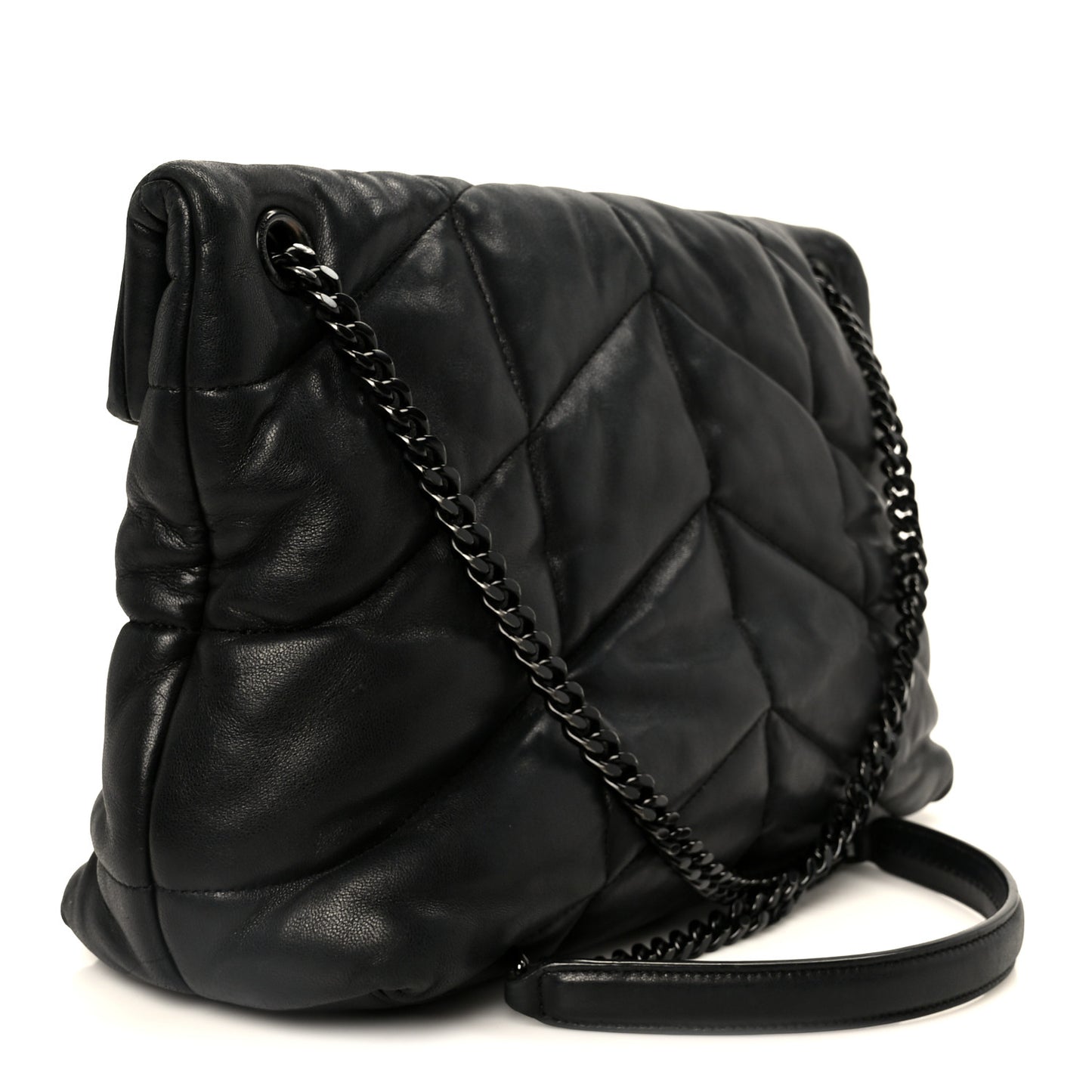 Lambskin Quilted Monogram Monochrome Medium Loulou Puffer Chain Satchel Black