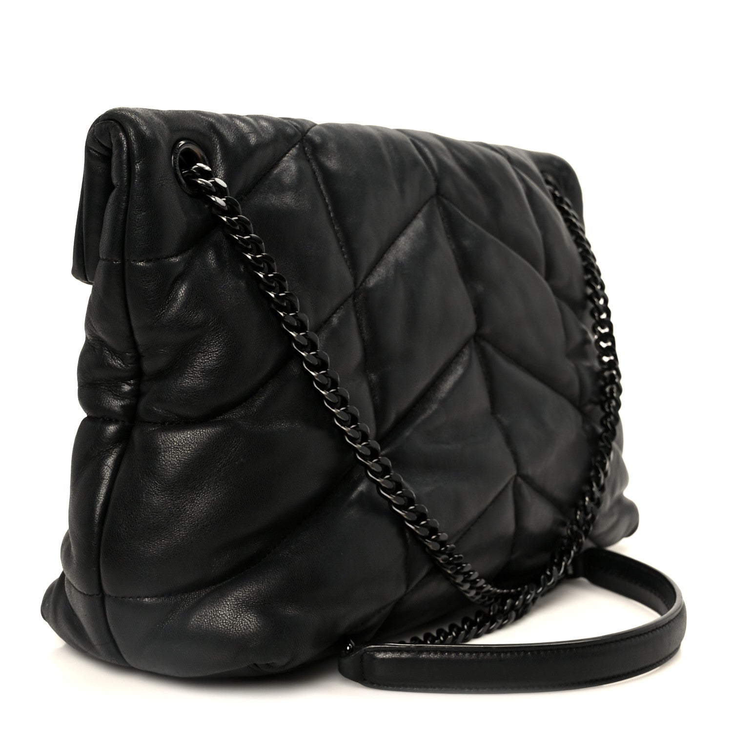 Saint Laurent Lambskin Quilted Monogram Monochrome Medium Loulou Puffer Chain Satchel Black 3 of 11