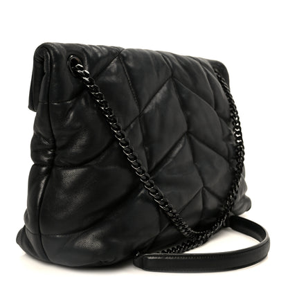 Saint Laurent Lambskin Quilted Monogram Monochrome Medium Loulou Puffer Chain Satchel Black 3 of 11