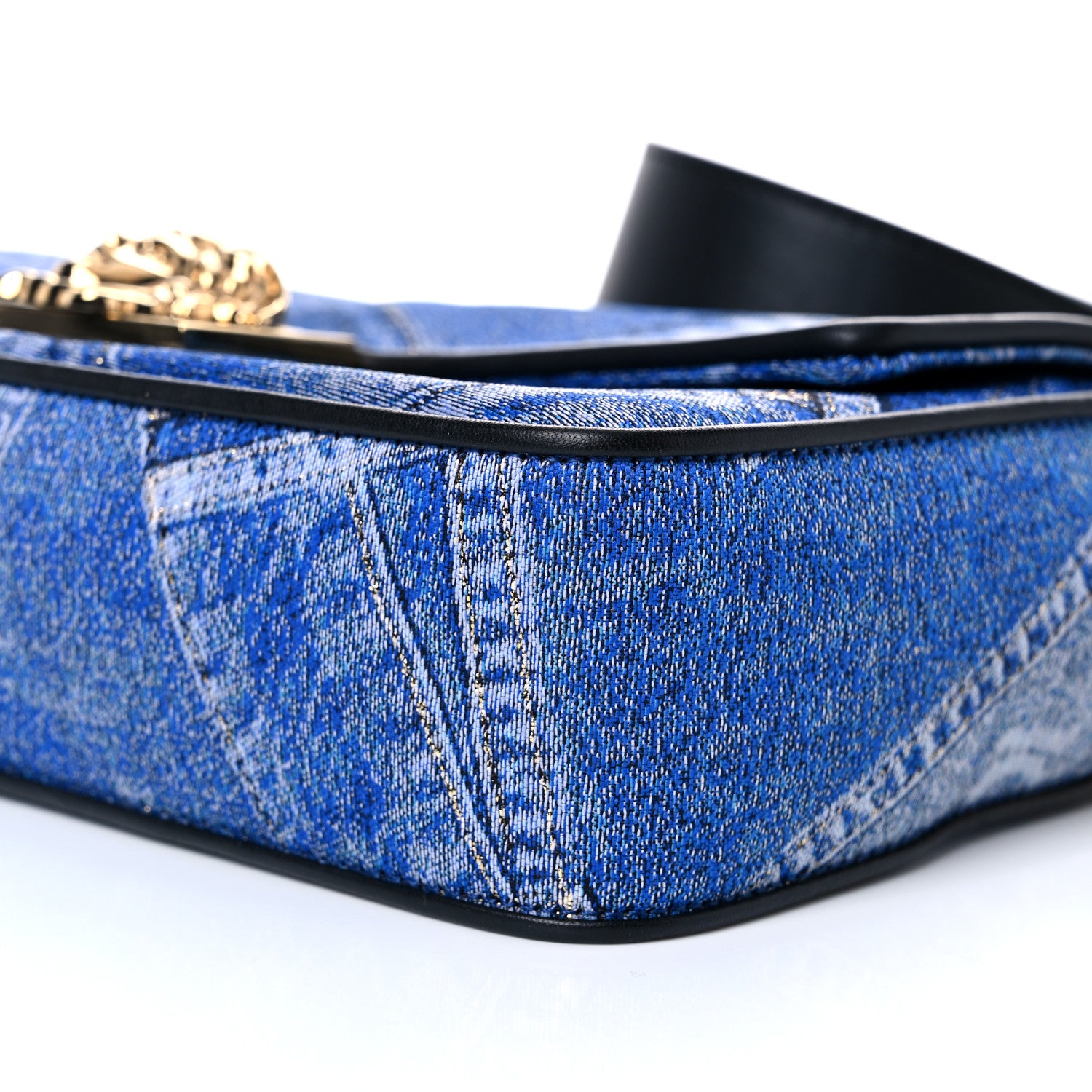 Versace X FENDI Fabric Calfskin Medusa Denim Patchwork Print Baguette Blue Black Gold 8 of 9