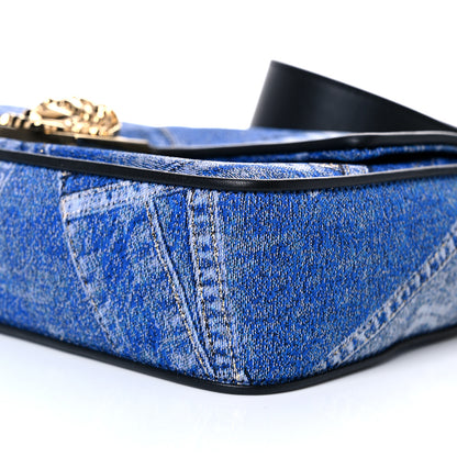 Versace X FENDI Fabric Calfskin Medusa Denim Patchwork Print Baguette Blue Black Gold 8 of 9