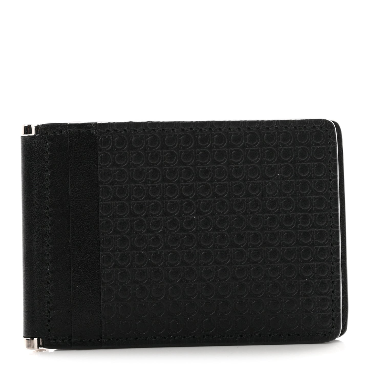 Calfskin Gancini Embossed Bi-Fold Wallet Black