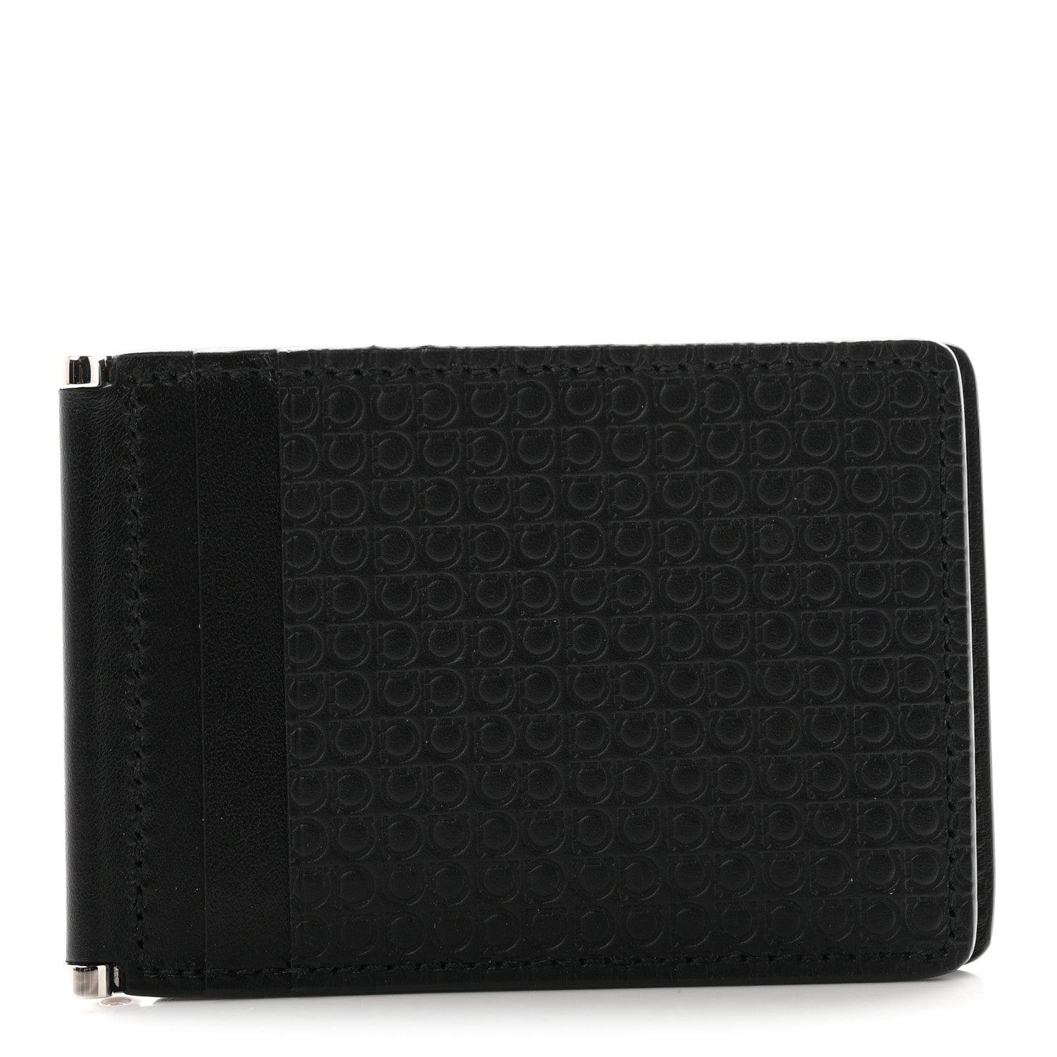 Salvatore Ferragamo Calfskin Gancini Embossed Bi-Fold Wallet Black 1 of 7