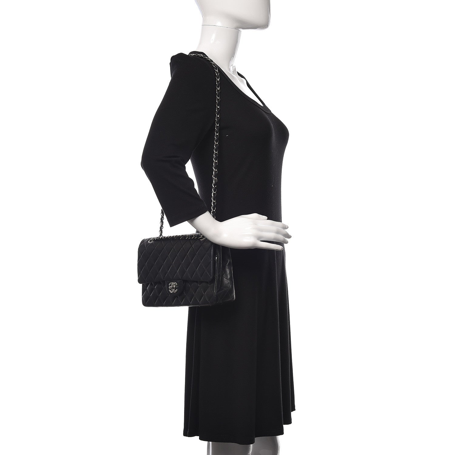 Chanel Lambskin Quilted Medium Double Flap Black 2 of 15