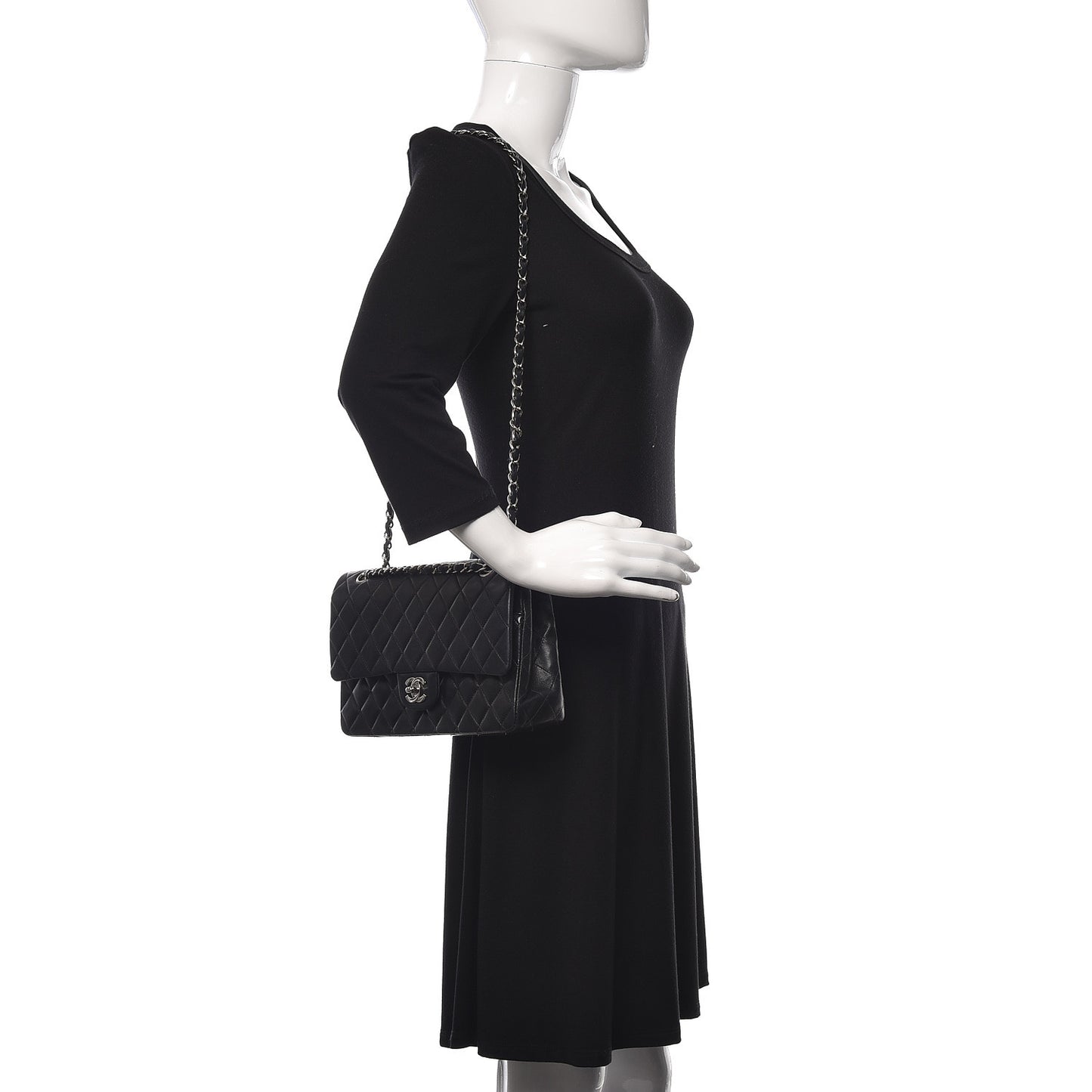 Lambskin Quilted Medium Double Flap Black