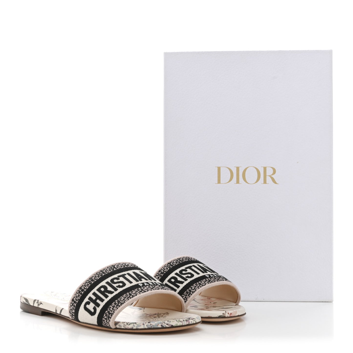 Canvas Millefiori Embroidered Dway Flat Slide Sandals 37 Nude White