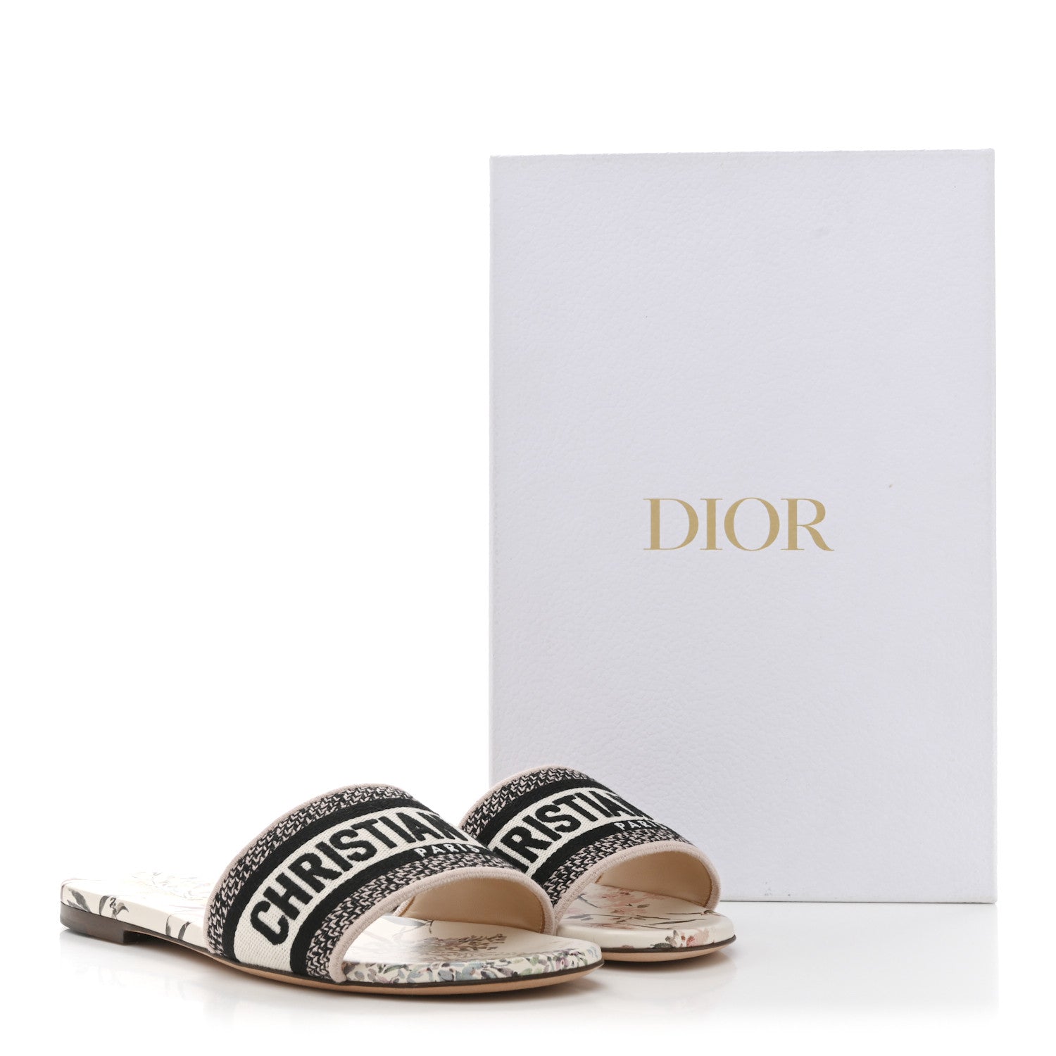Christian Dior Canvas Millefiori Embroidered Dway Flat Slide Sandals 37 Nude White 10 of 10
