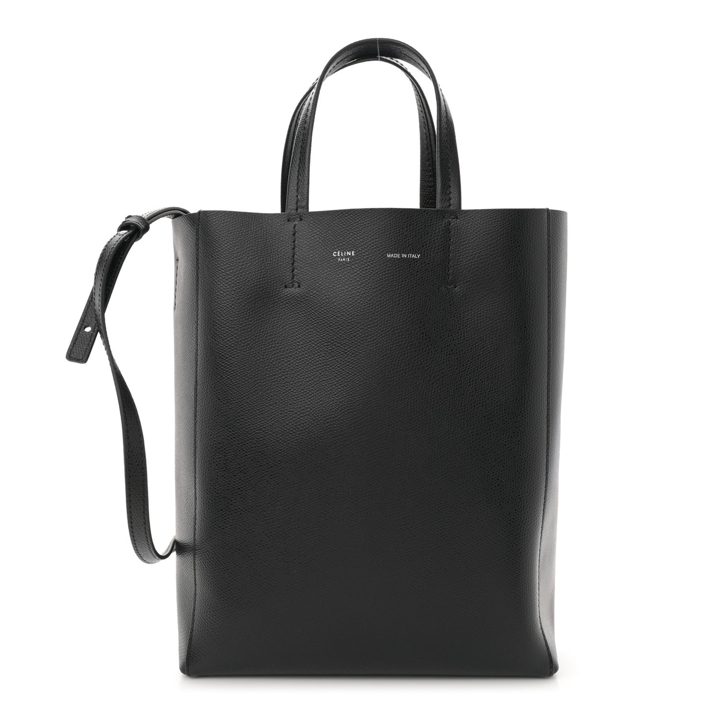Grained Calfskin Small Vertical Cabas Black