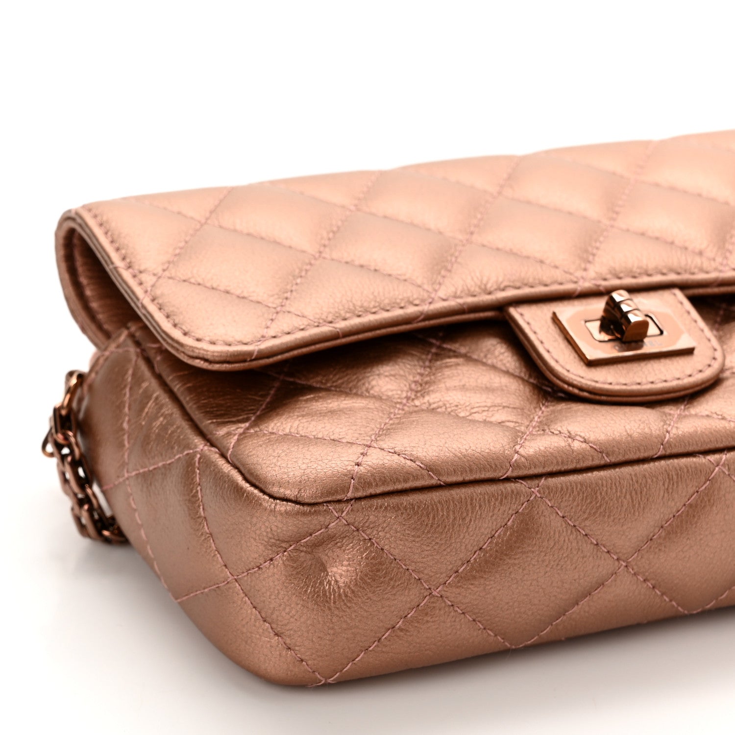 Chanel Metallic Grained Calfskin Quilted 2.55 Reissue Phone Holder With Chain Copper 11 of 13