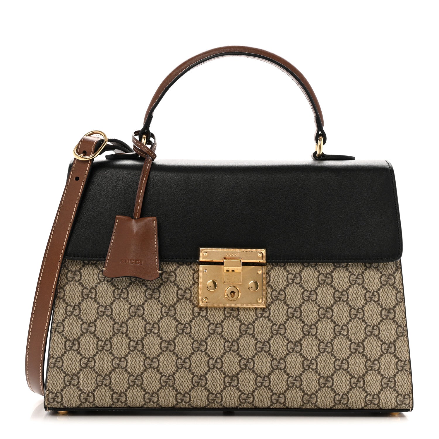 Gucci GG Supreme Monogram Calfskin Medium Padlock Top Handle Bag