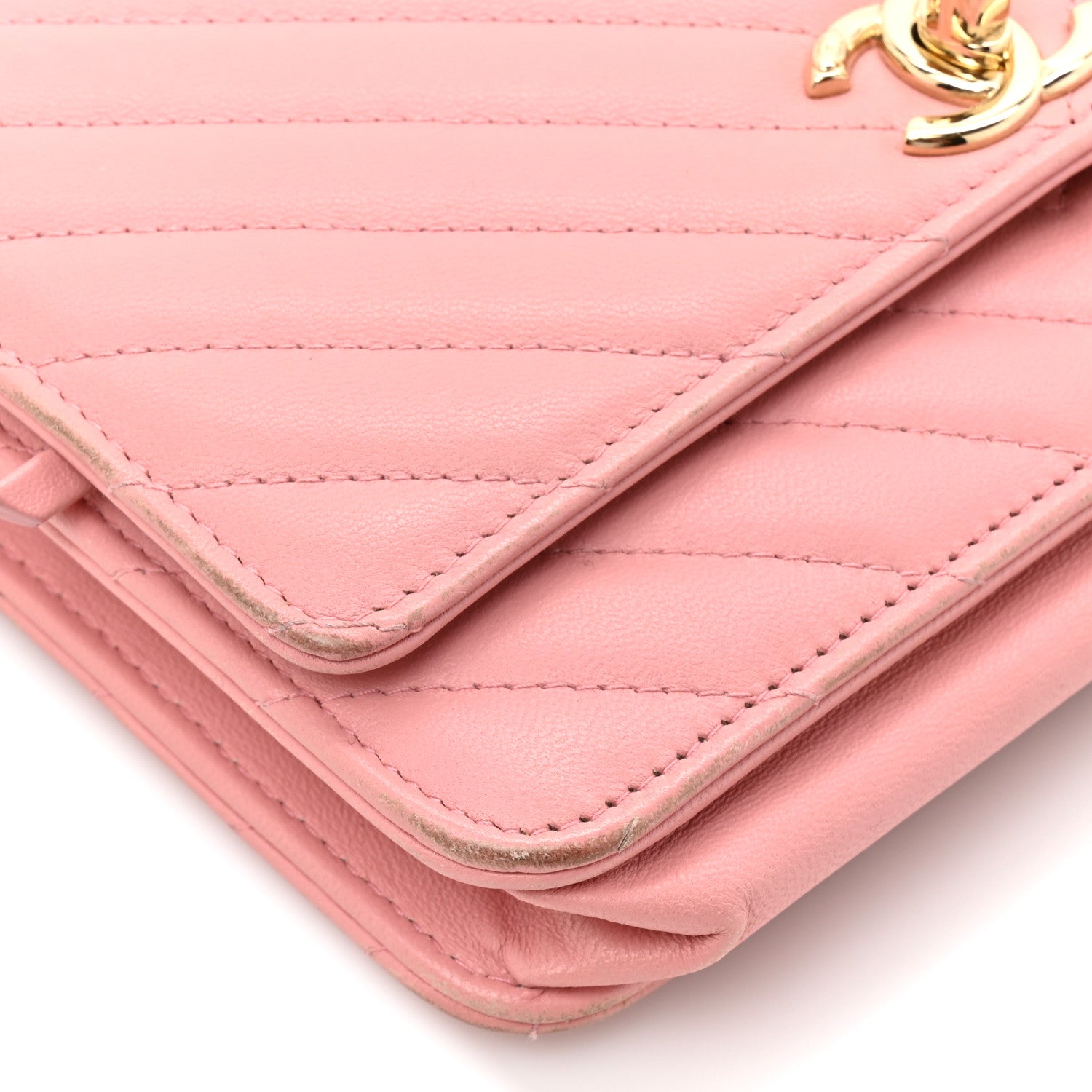 Chanel Lambskin Chevron Quilted Trendy CC Wallet On Chain WOC Pink 11 of 16