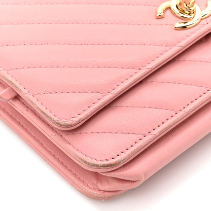 Chanel Lambskin Chevron Quilted Trendy CC Wallet On Chain WOC Pink 11 of 16
