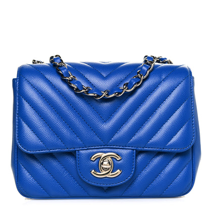 Chanel Caviar Chevron Quilted Mini Square Flap Blue 1 of 13