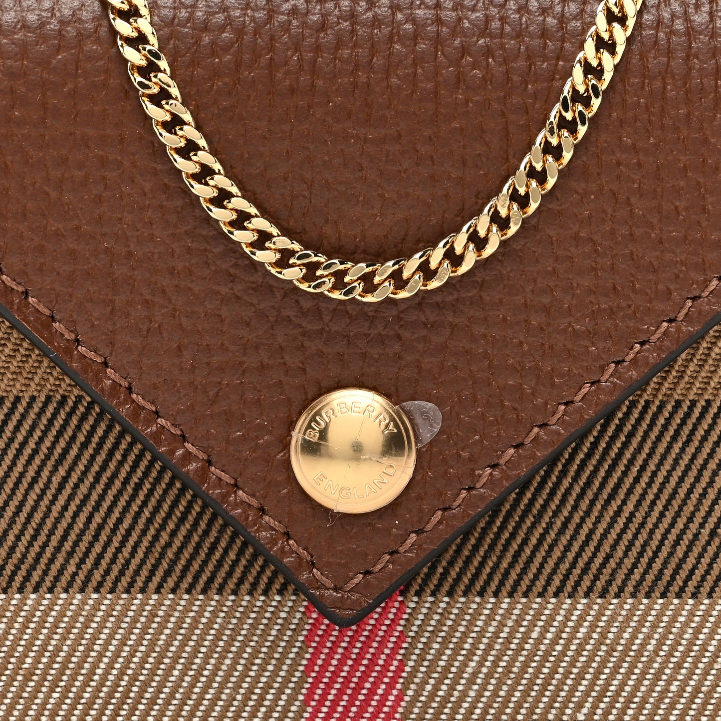 Grainy Calfskin Vintage Check Jade Card Case On Chain Tan