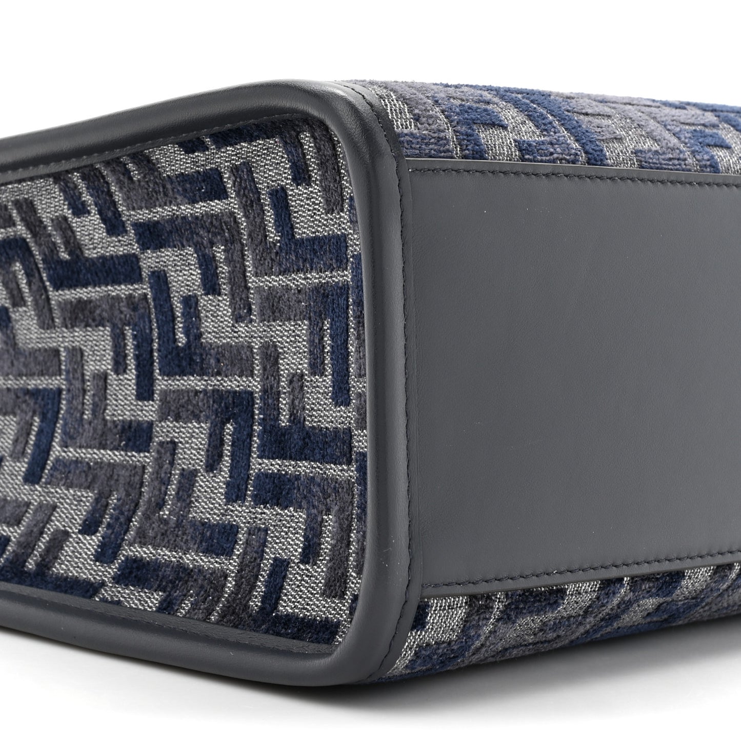 Chenille Vitello Grace FF Embroidered Small Fendi Sunshine Shopper Tote Dark Blue Grey