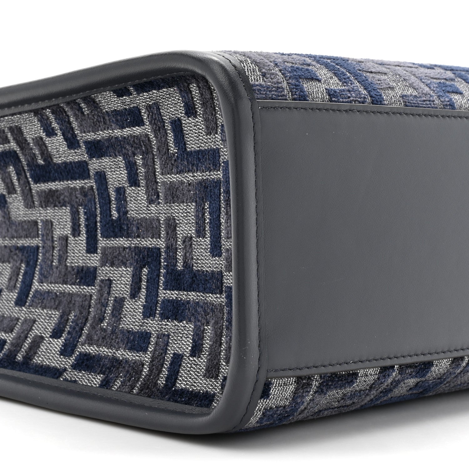 Fendi Chenille Vitello Grace FF Embroidered Small Fendi Sunshine Shopper Tote Dark Blue Grey 10 of 10