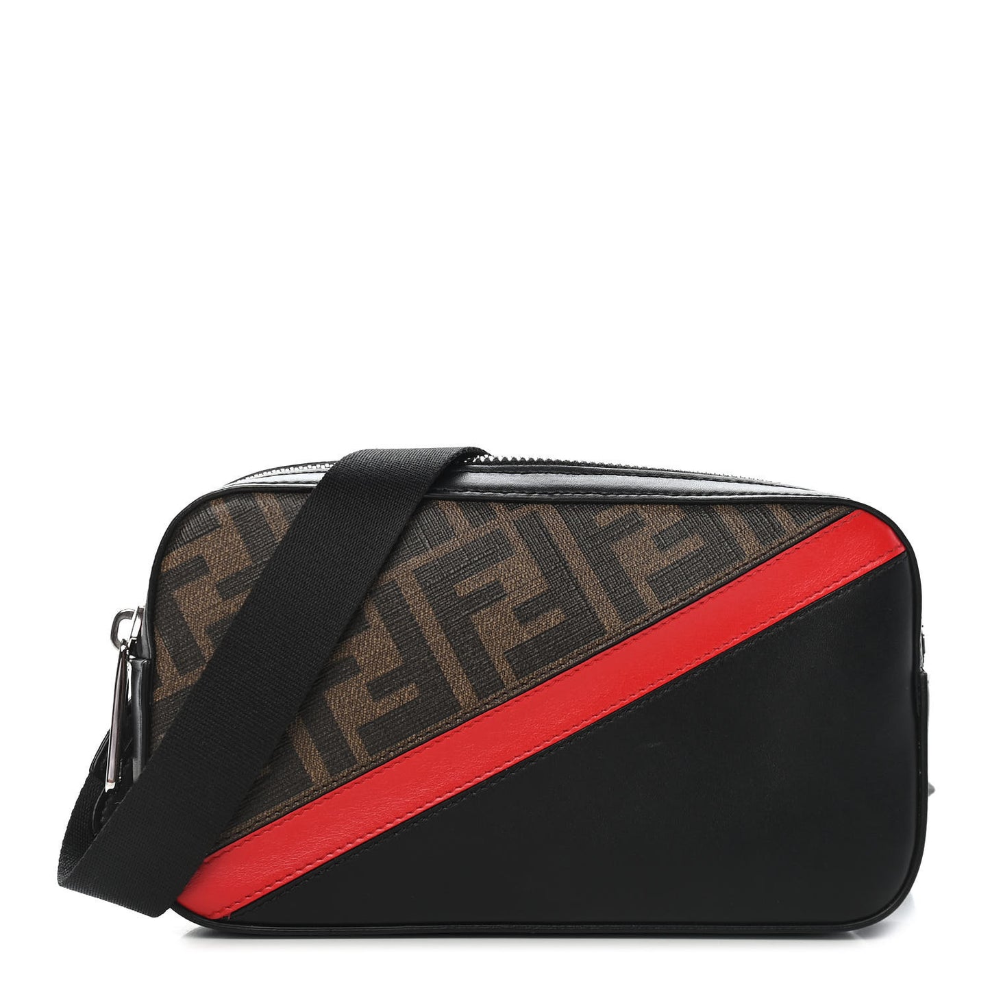 Glazed Fabric Vitello Liberty FF 1974 Diagonal Small Camera Case Tobacco Rosso Black