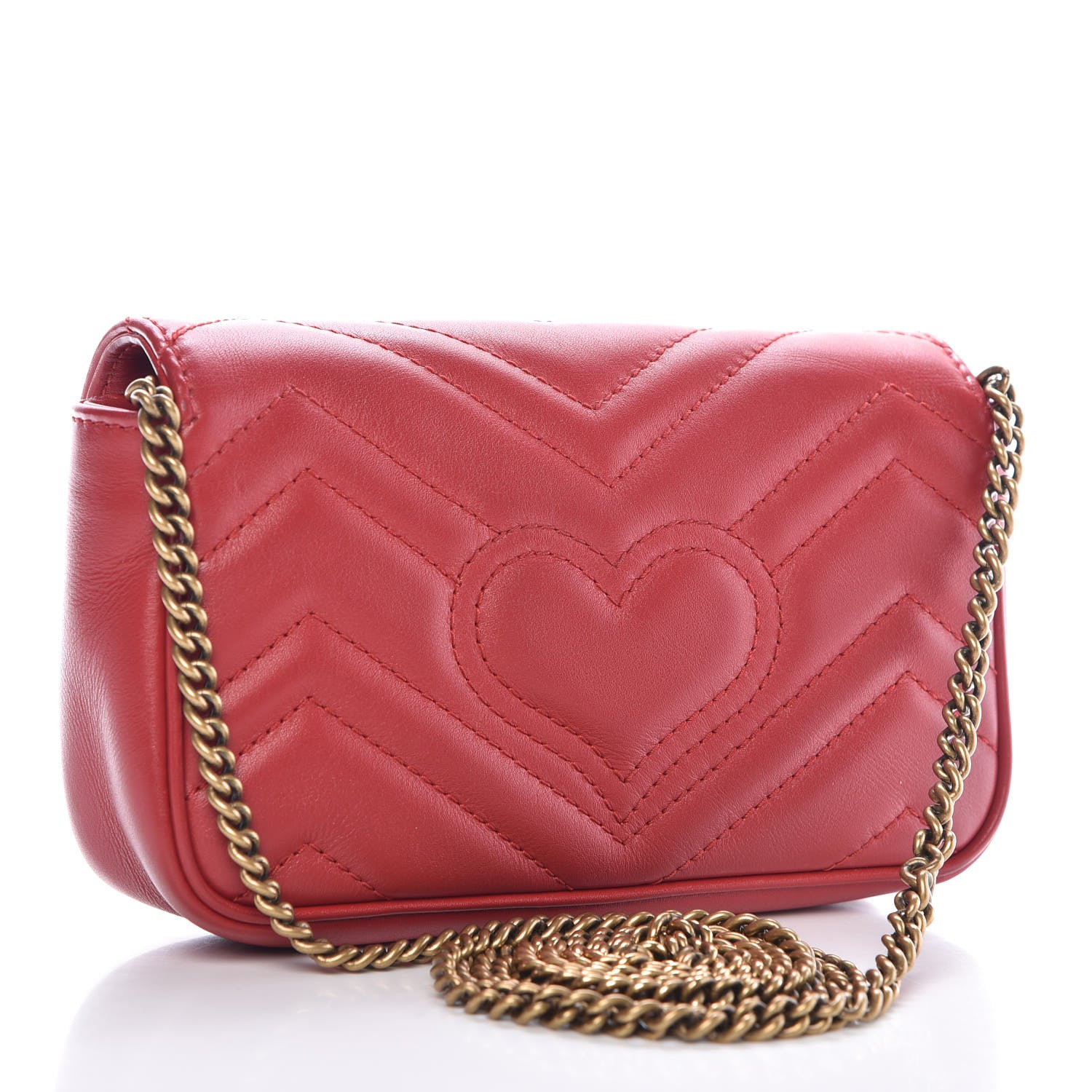 Gucci Calfskin Matelasse Super Mini GG Marmont Shoulder Bag Hibiscus Red 3 of 10