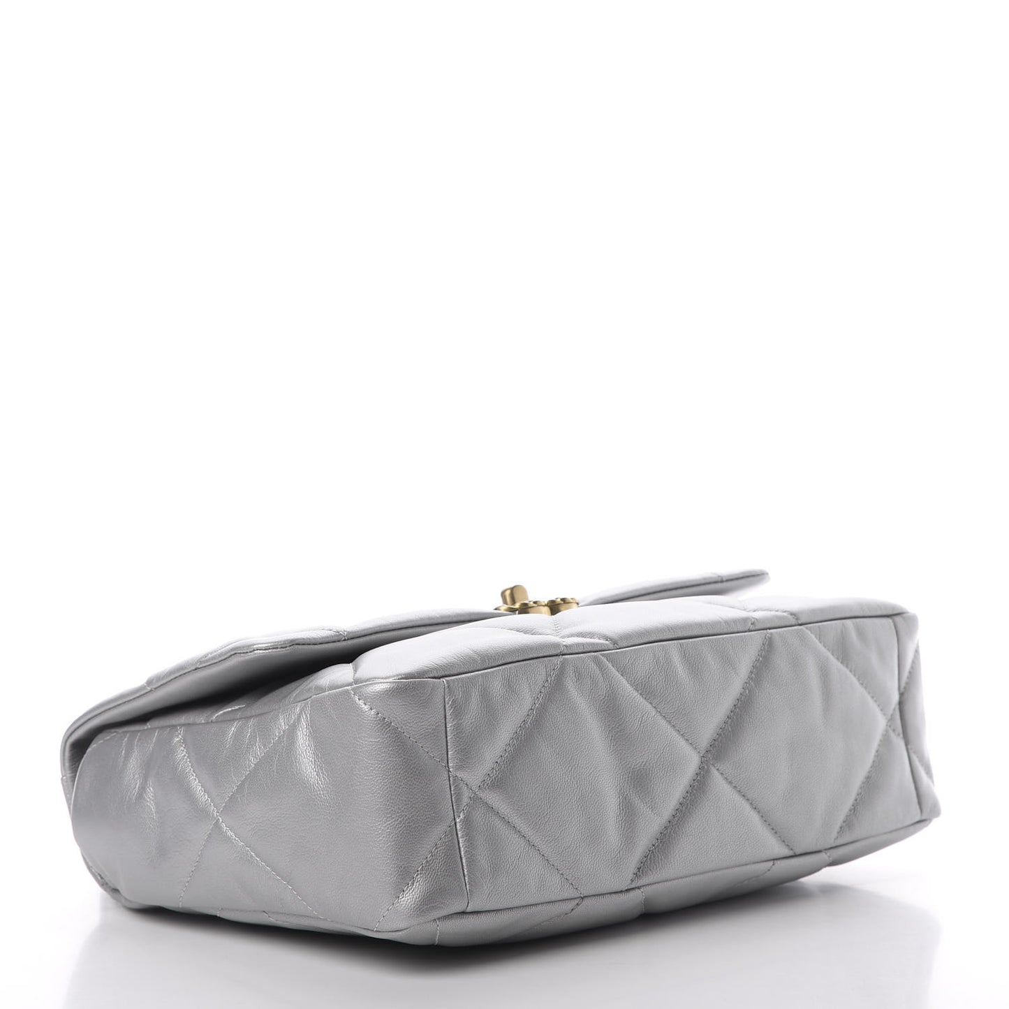 Metallic Goatskin Quilted Large 19 Flap Silver