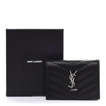 Saint Laurent Grain De Poudre Matelasse Chevron Monogram Card Case Black 8 of 8