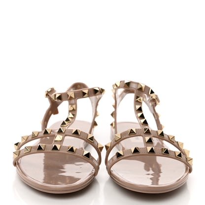 Valentino Garavani PVC Jelly Rockstud Caged Sandals 38 Poudre 2 of 8