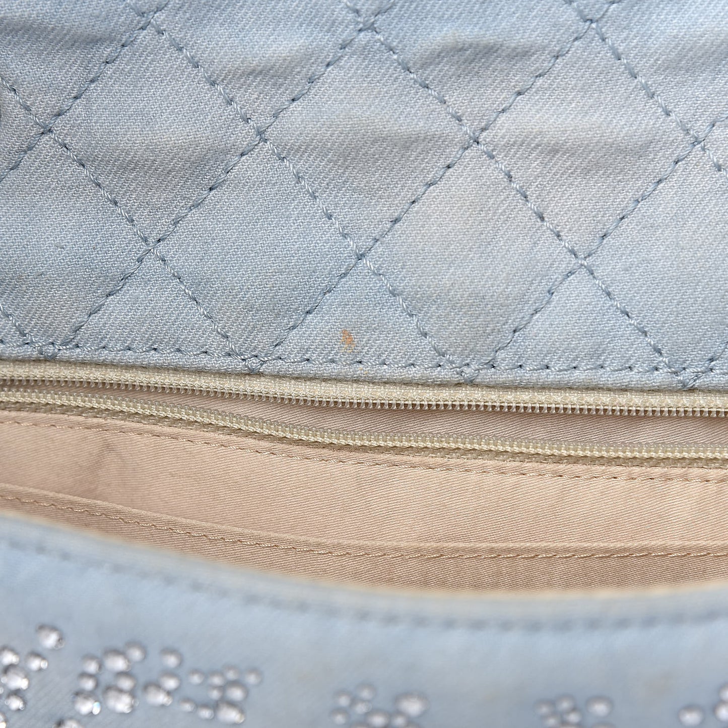 Denim Quilted Swarovski Crystal Flap Blue