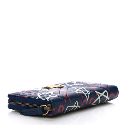 Gucci Calfskin Matelasse GucciGhost GG Marmont Zip Around Wallet Blue Agata Hibiscus Red 4 of 12
