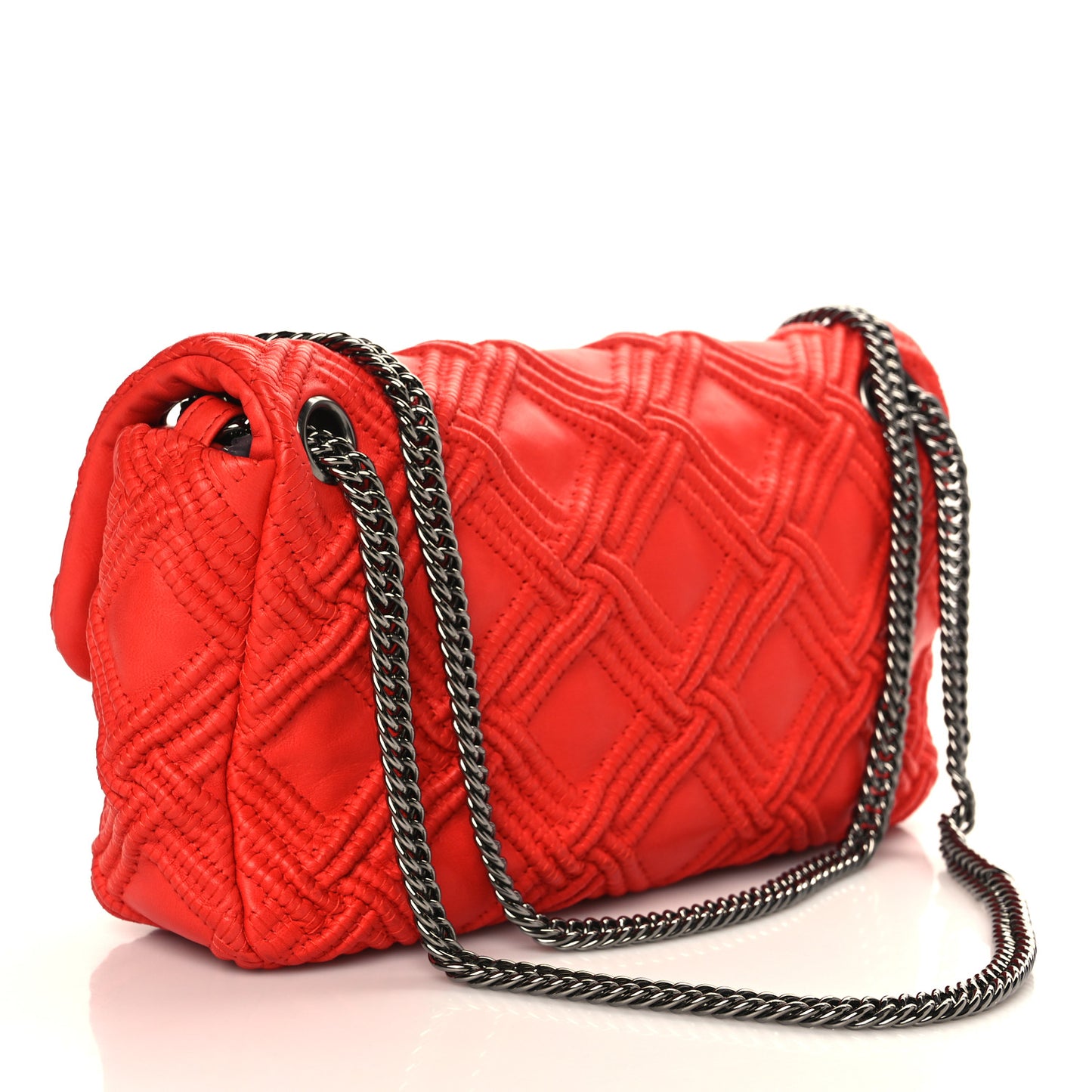 Lambskin Stitch Small Walk Of Fame Rectangular Flap Red