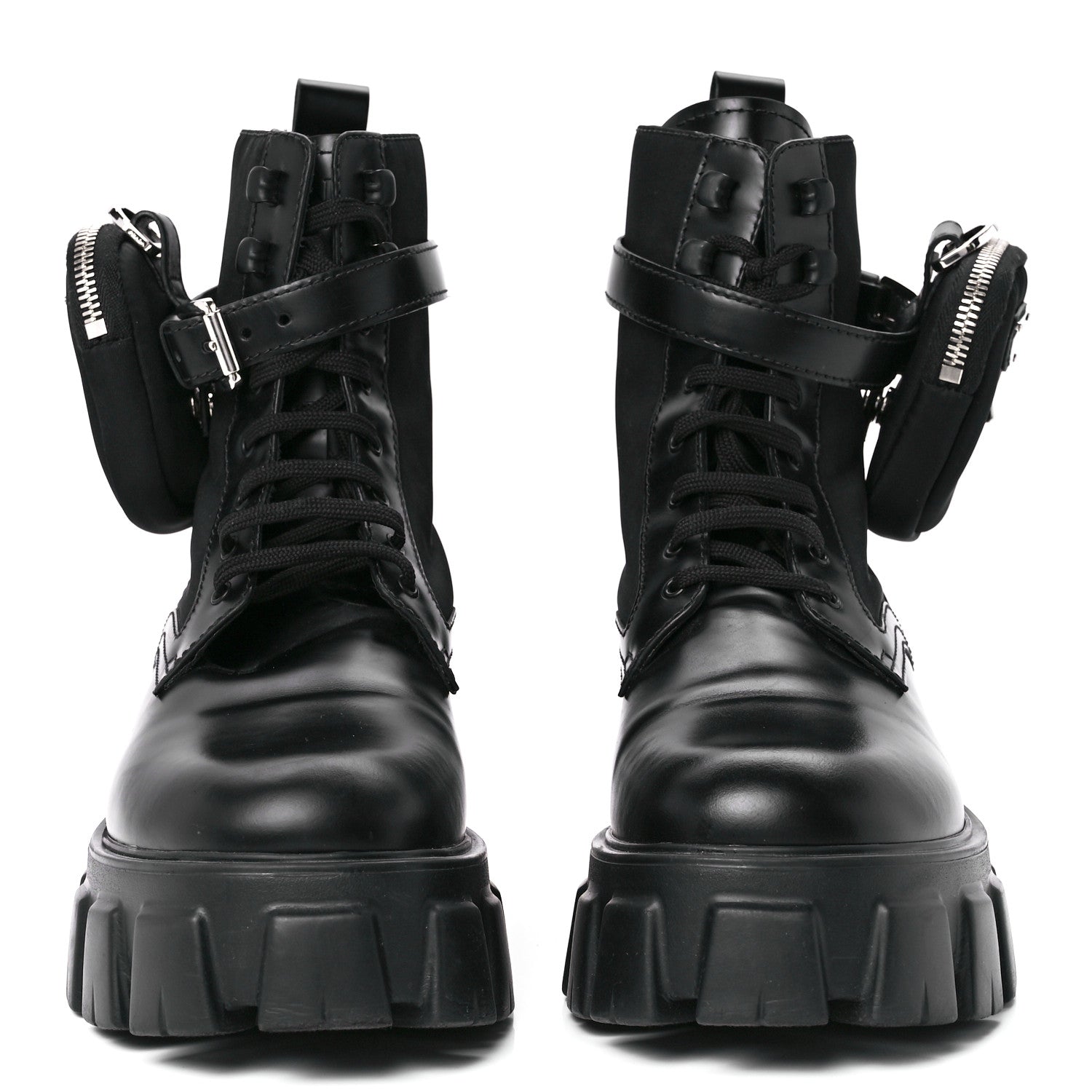 Prada Spazzolato Rois Re-Nylon Metal Triangle Logo Monolith Pouch Pocket 55mm Boots 41 Black 2 of 11