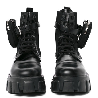 Prada Spazzolato Rois Re-Nylon Metal Triangle Logo Monolith Pouch Pocket 55mm Boots 41 Black 2 of 11