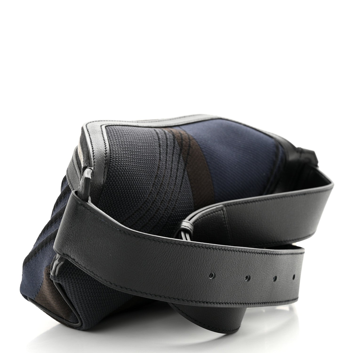Hermes Dynamo Technical Canvas Allegretto Calfskin Cityslide Belt Bag Plomb Bleu Nuit Black 3 of 9