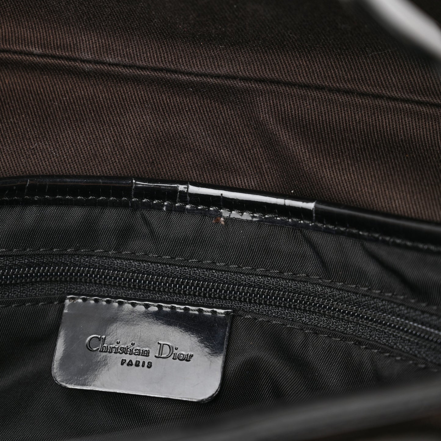 Canvas Patent Calfskin Saddle Bag Brown Black