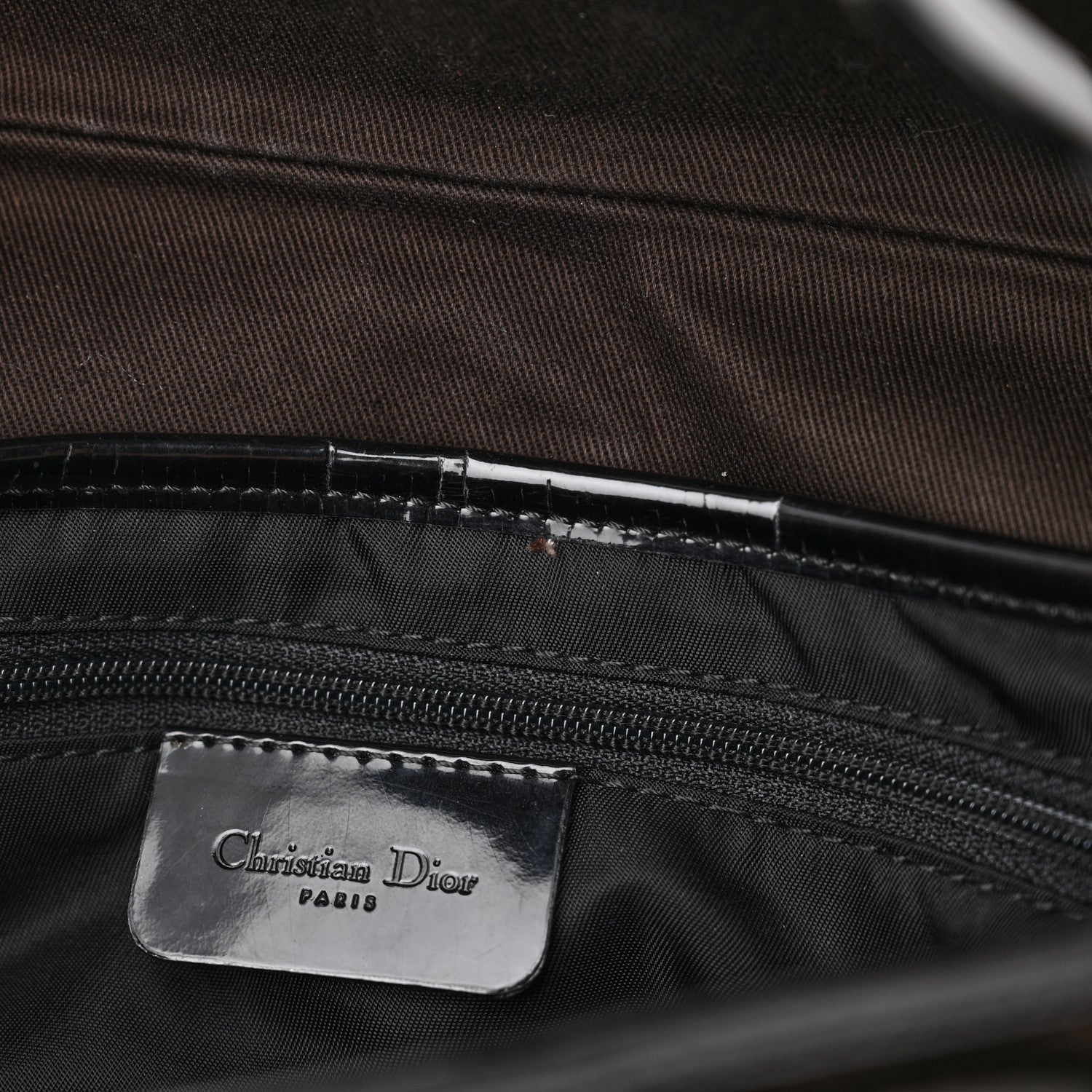 Christian Dior Canvas Patent Calfskin Saddle Bag Brown Black 12 of 13