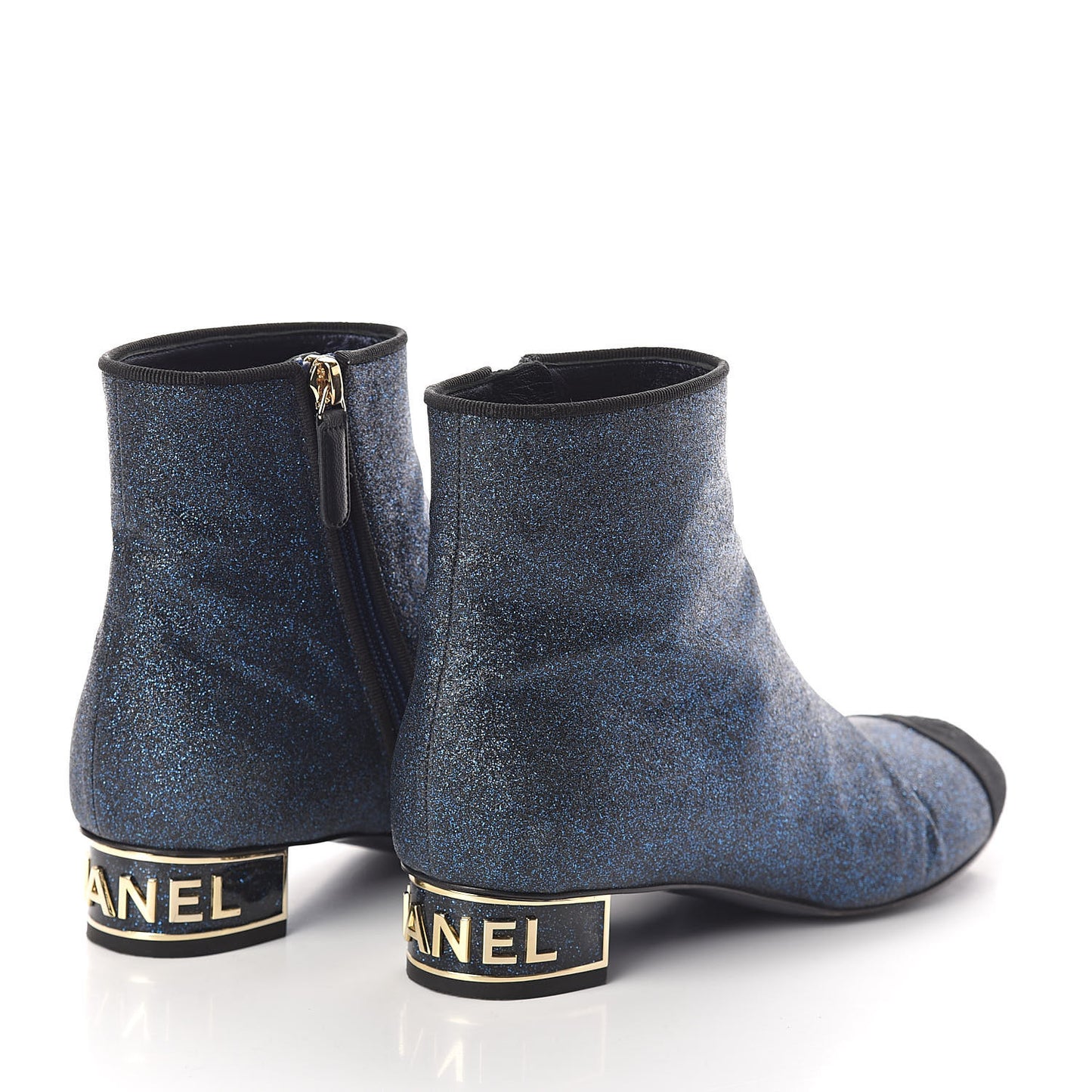 Sequin Grosgrain Cap Toe Short Boots 36.5 Navy Black