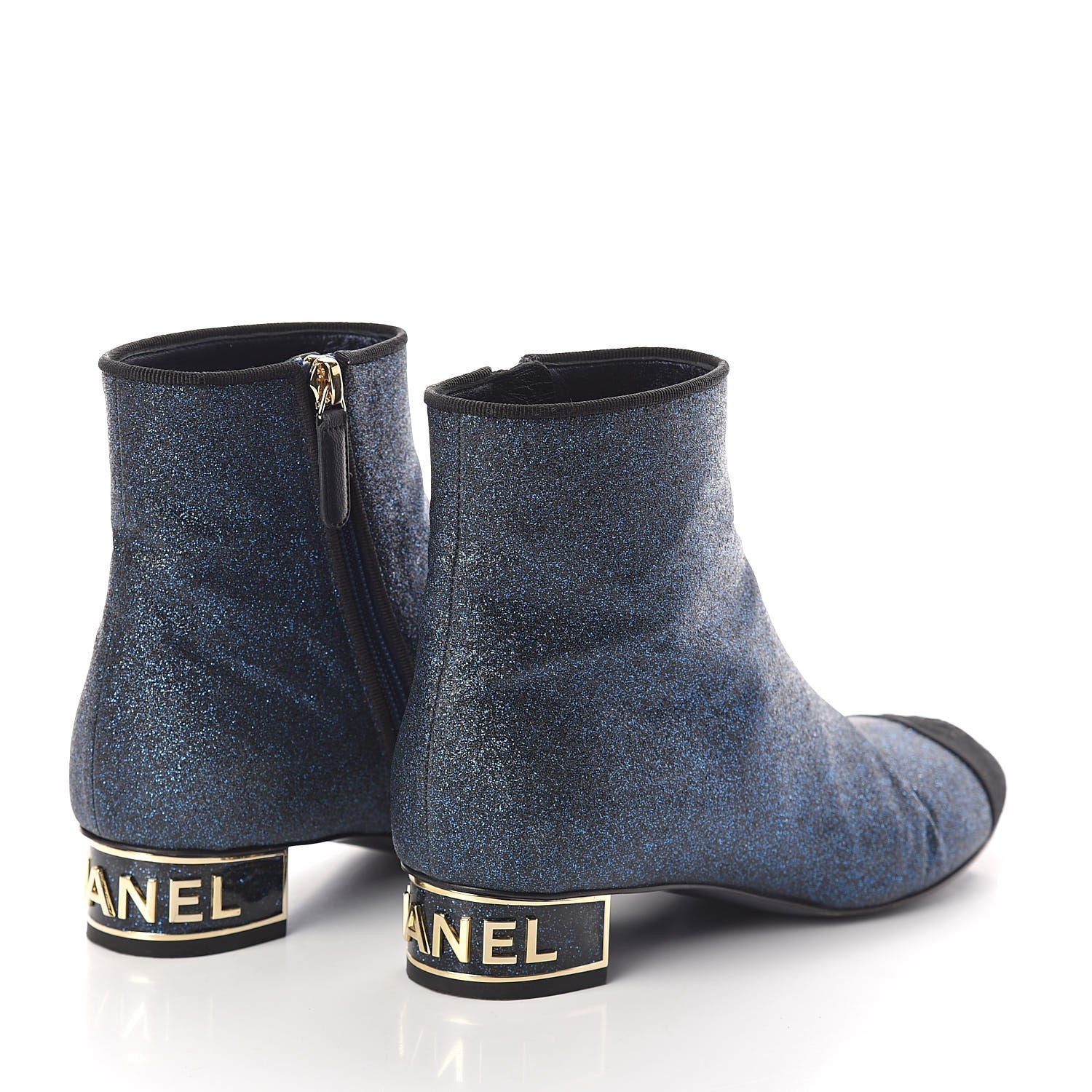 Chanel Sequin Grosgrain Cap Toe Short Boots 36.5 Navy Black 4 of 7
