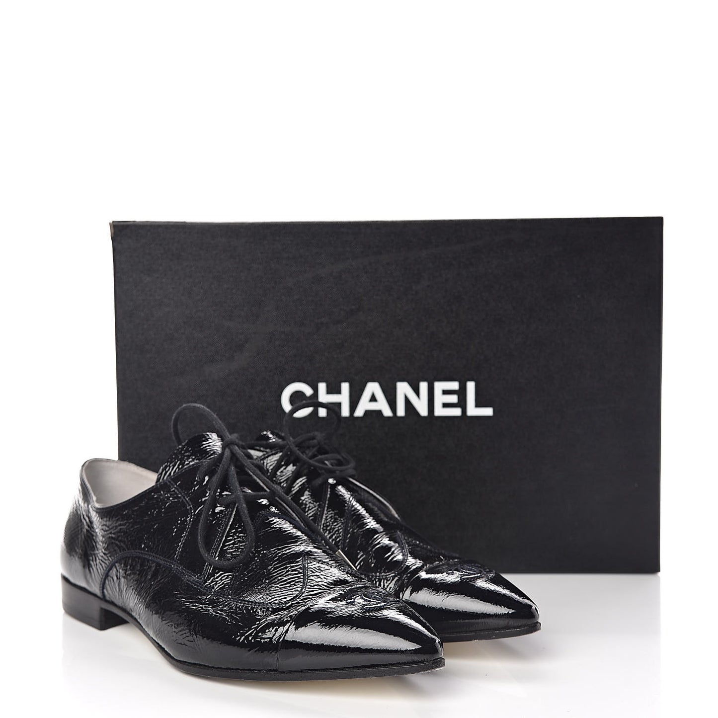 Patent Goatskin CC Lace Up Oxfords 36 Dark Navy