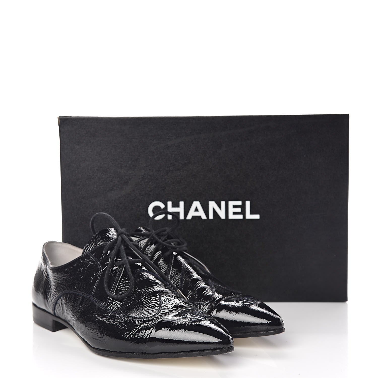 Chanel Patent Goatskin CC Lace Up Oxfords 36 Dark Navy 16 of 16